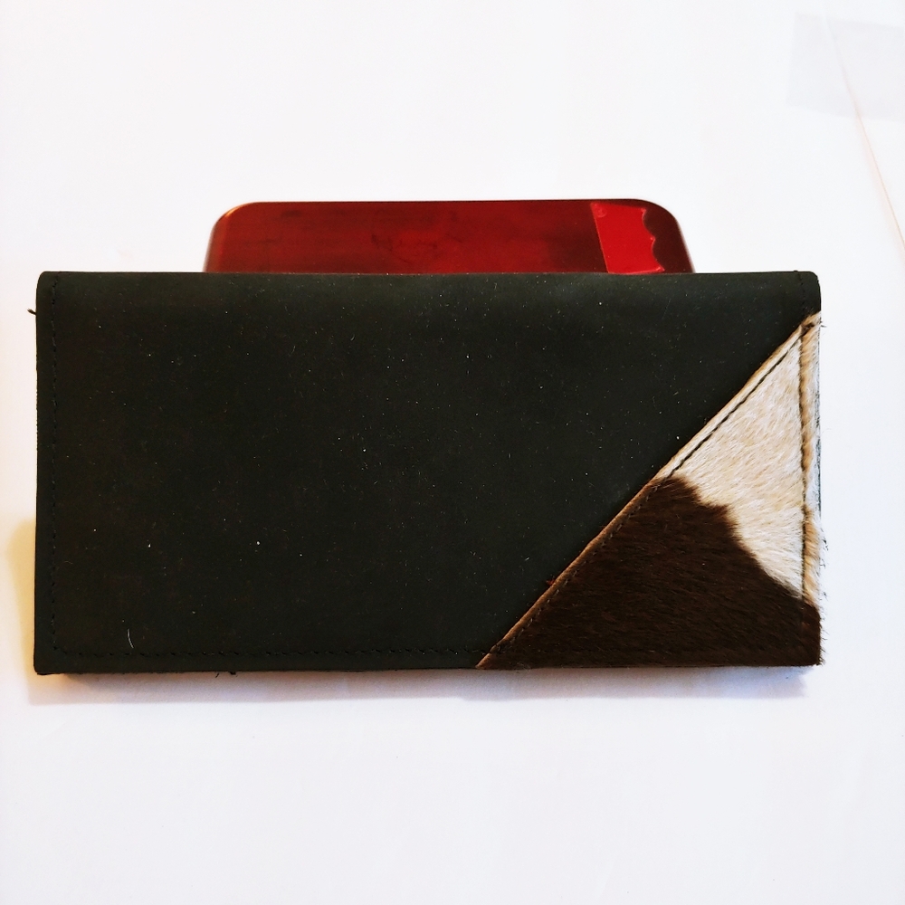 Cowhair brown checkbook cover with card holders
